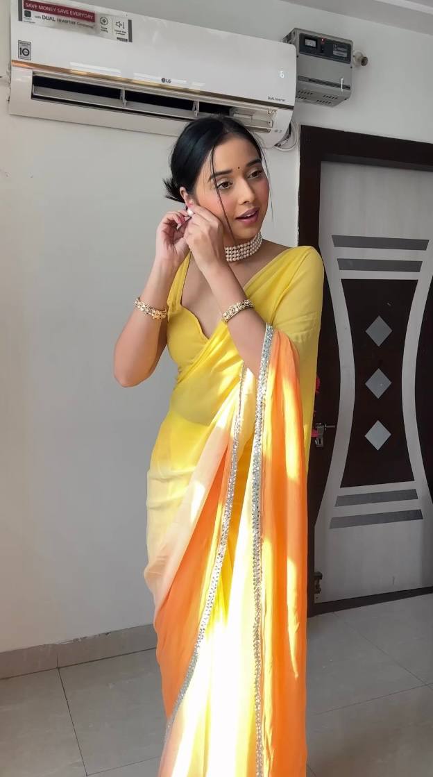 Yellow Ombre Georgette Ready to Wear Saree - Festive Ethnic Wear