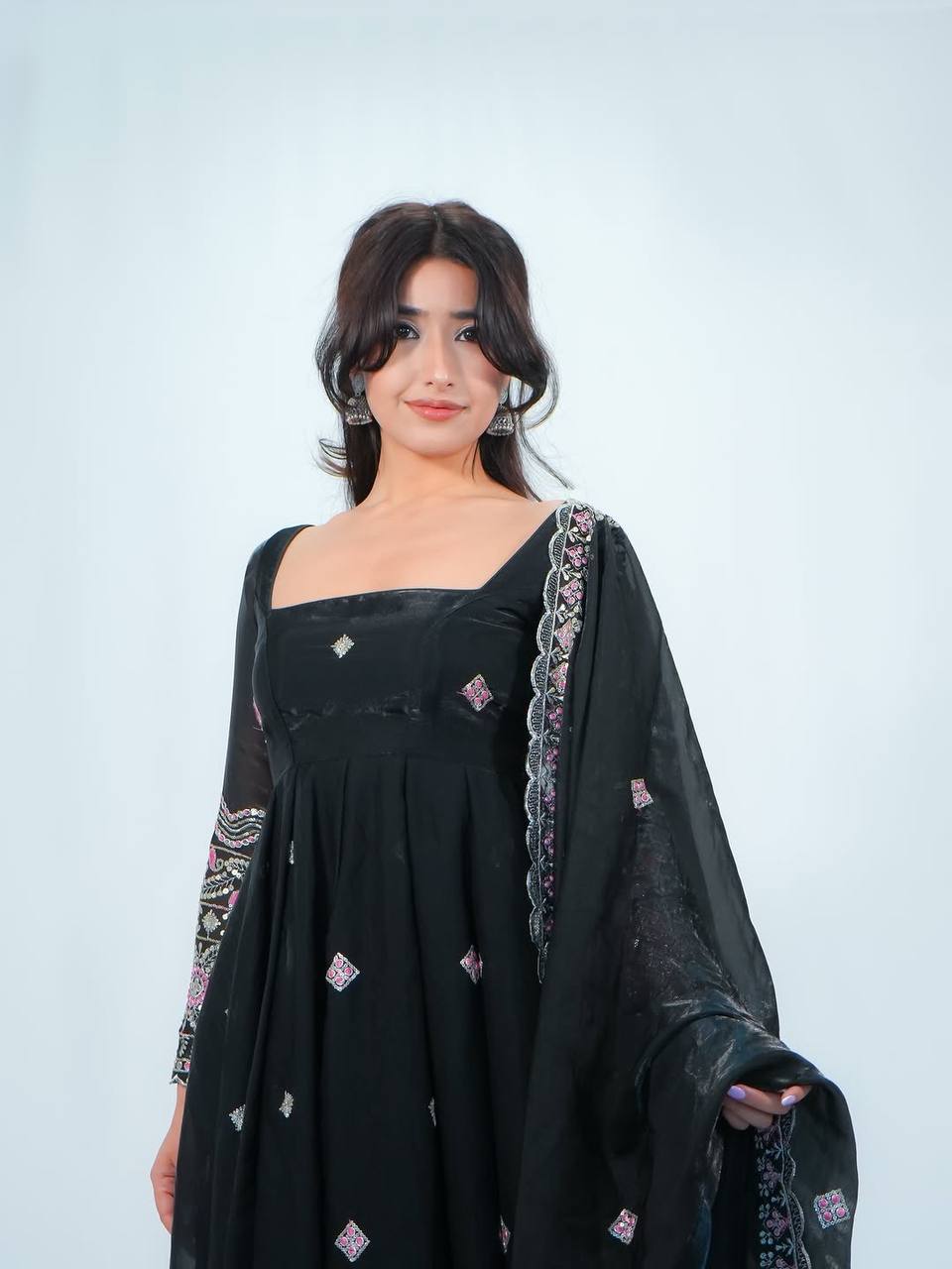 Designer Fendy Silk Anarkali Suit for Women with Sequence Work