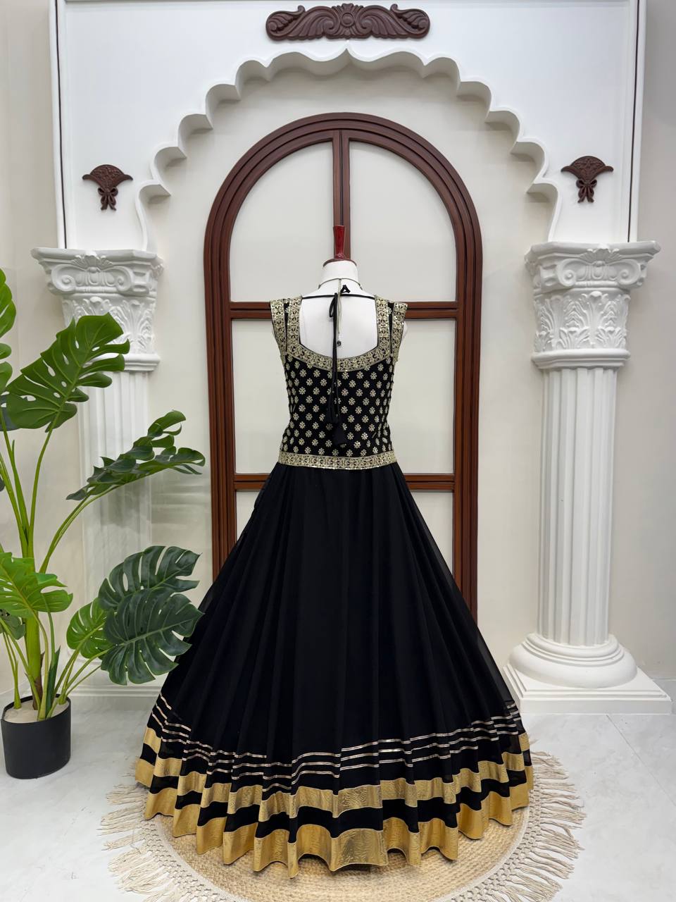 Elegant Black Lehenga Choli for Women with Gold Gota Patti
