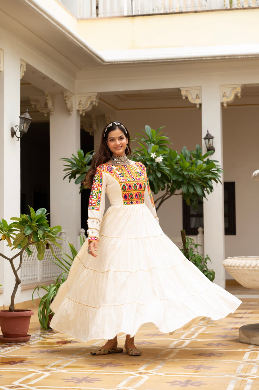 Navratri Special Gamthi Work Fully Flared Gown for Garba