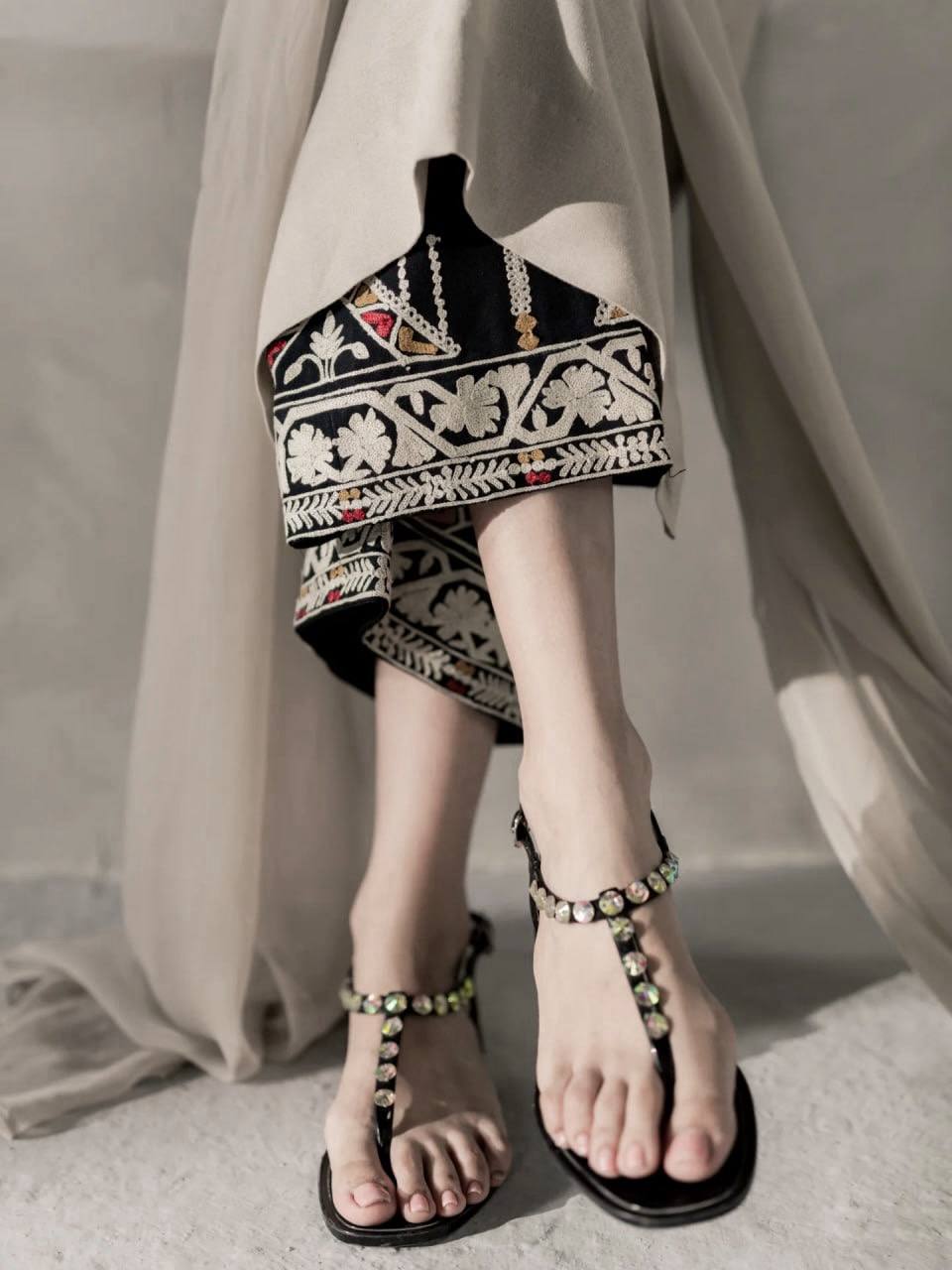 Off White Rayon Satin Pakistani Suit Dress with Thread Work