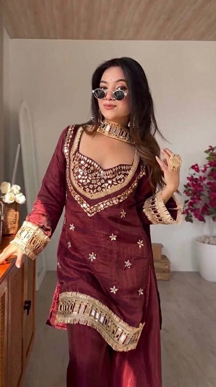 Embroidered Kurta Palazzo Set with Dupatta - 4 Piece Bustier Set