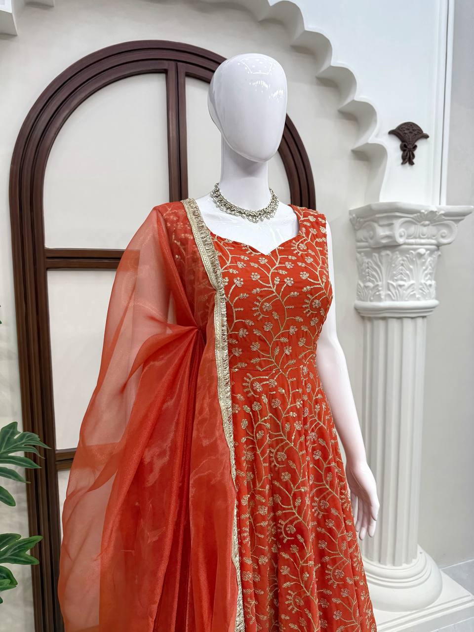 Red Embroidered Anarkali Kurta Palazzo Set with Dupatta
