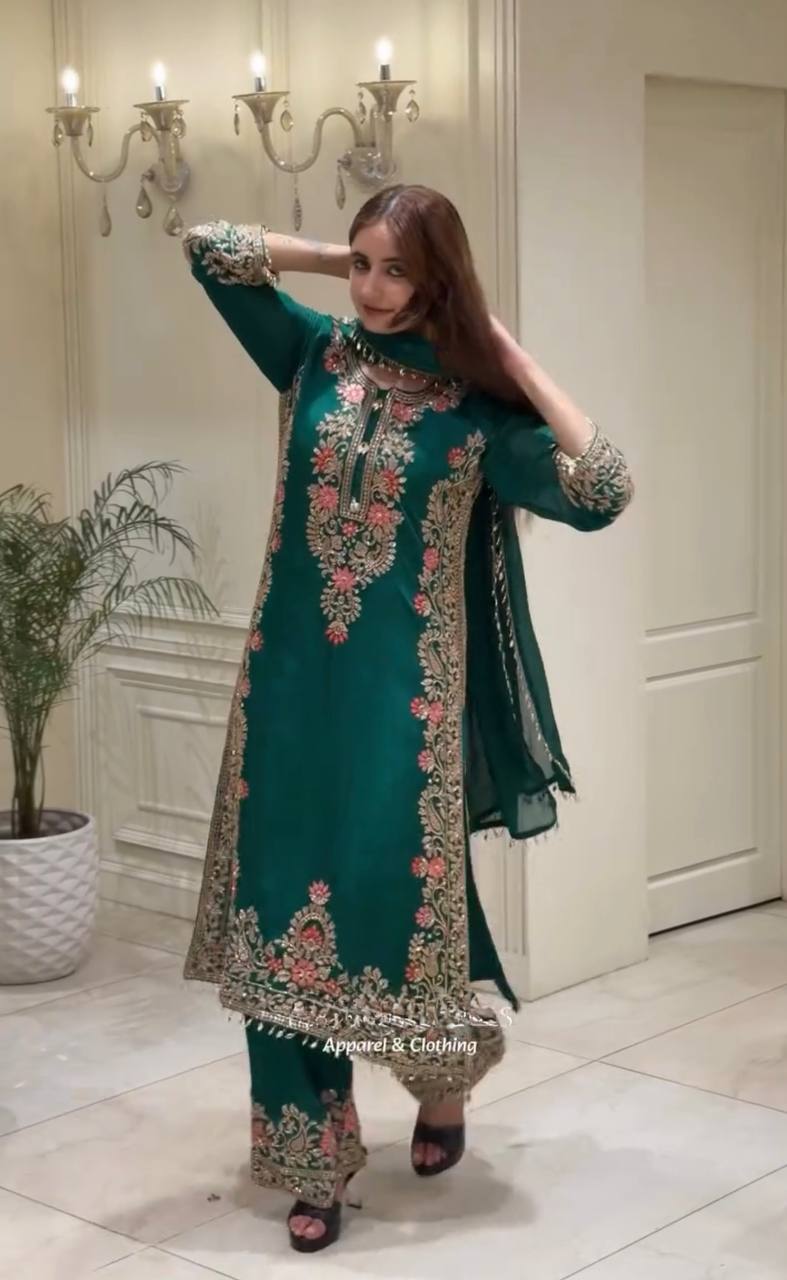 Georgette Heavy Embroidery Work Plazo Set with Dupatta