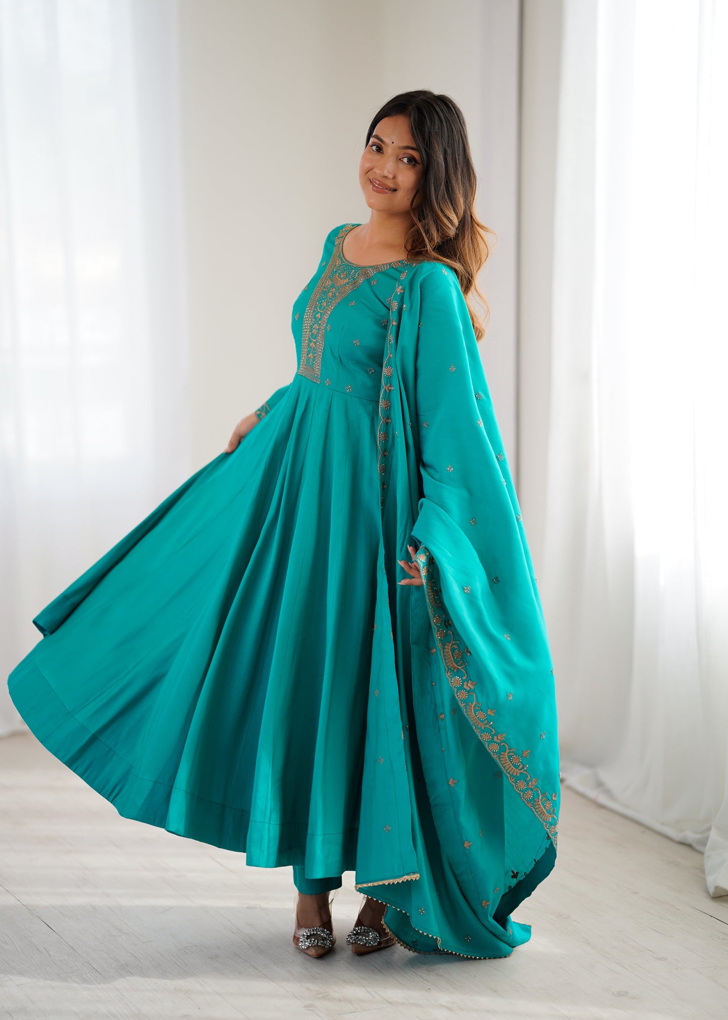 Rama Pure Roman Chanderi Silk Anarkali Suit for Women