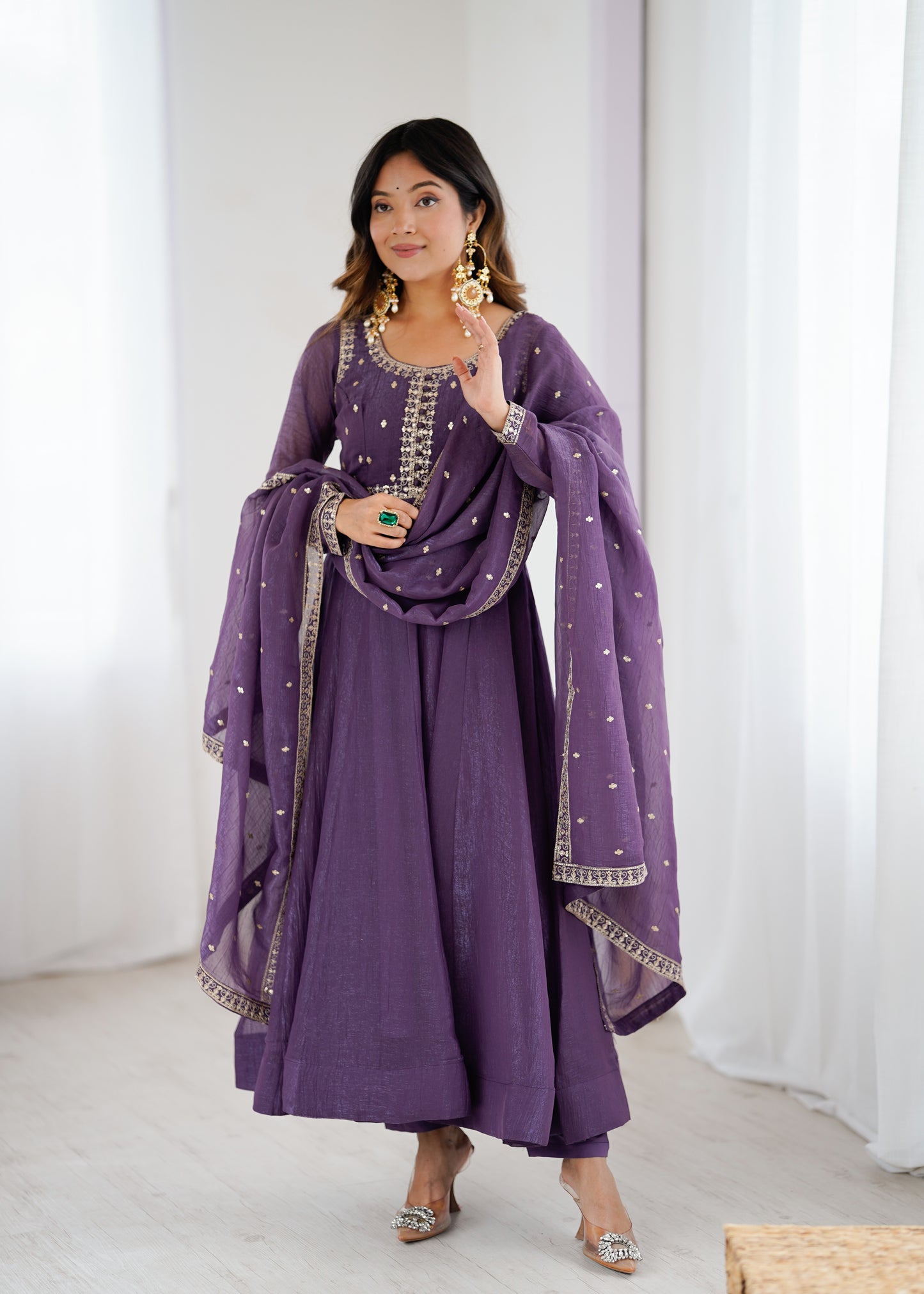Purple Silk Anarkali Suit - Party Wear Salwar Kameez