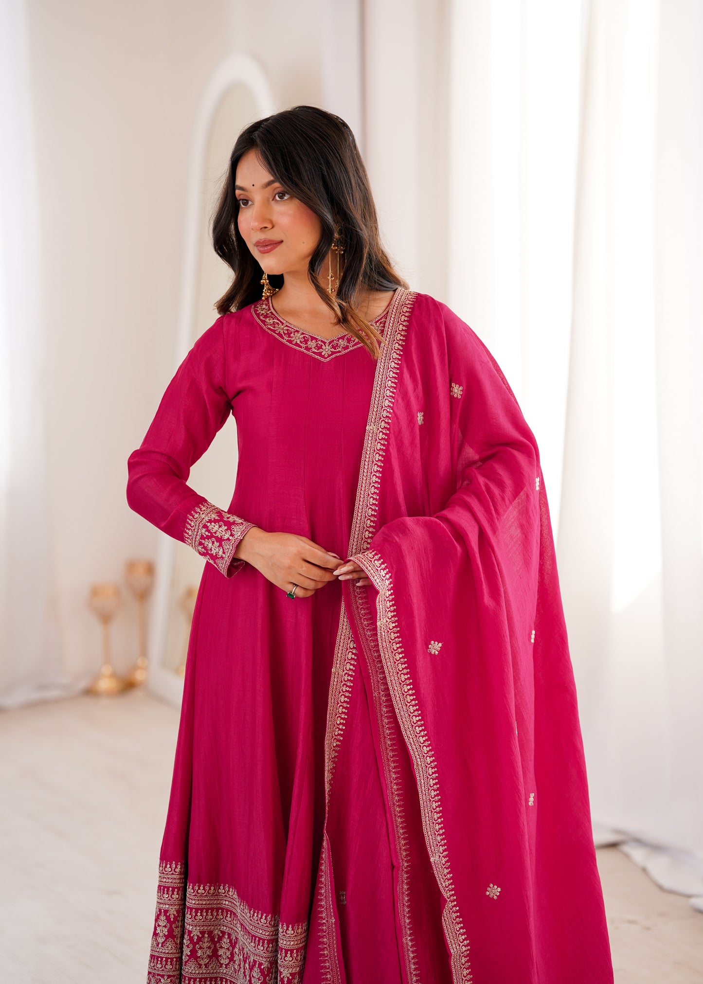 Dark Pink Silk Anarkali Salwar Suit Party Wear for Women