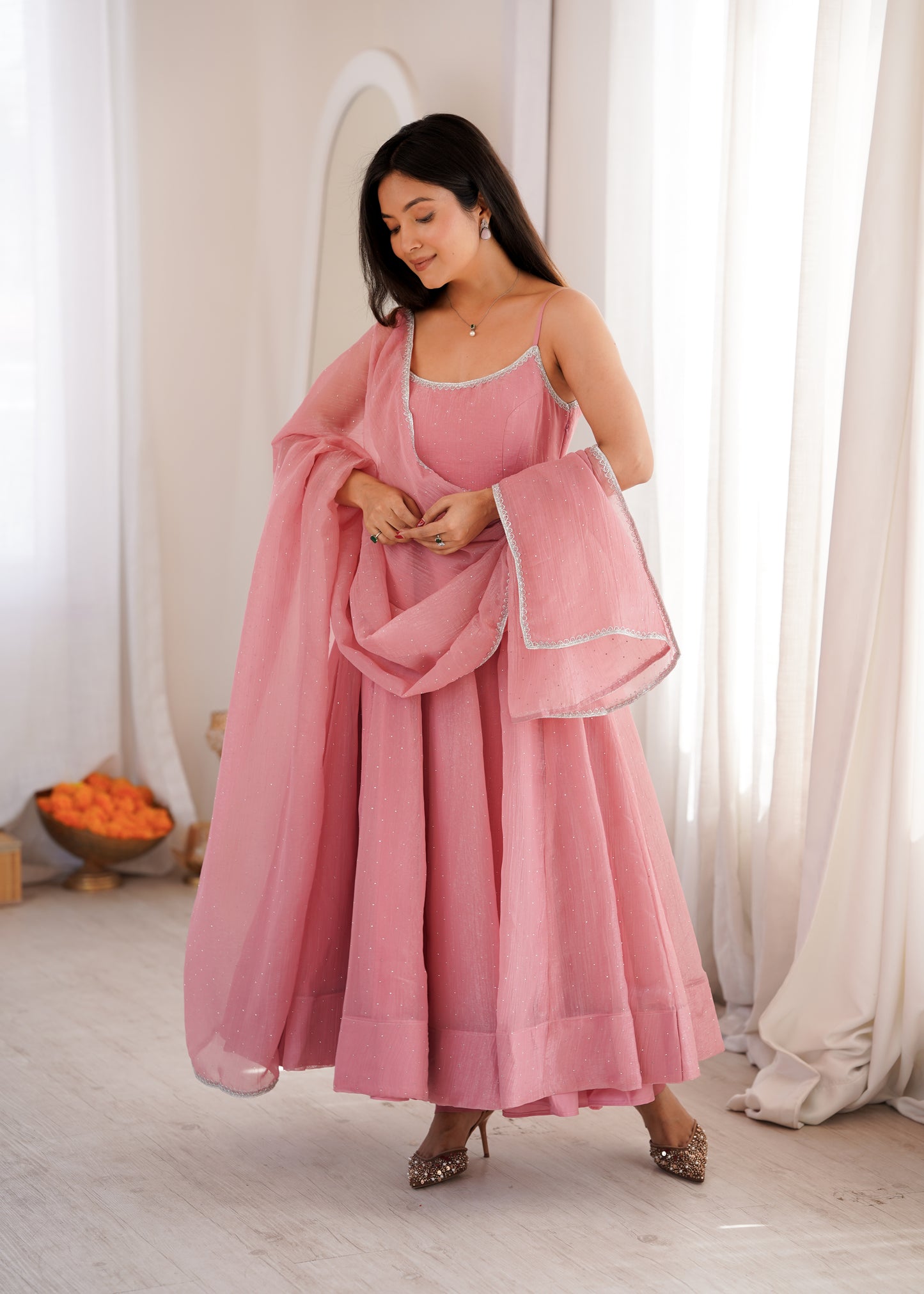 Sparkling Silk Anarkali Salwar Kameez Suit with Dupatta