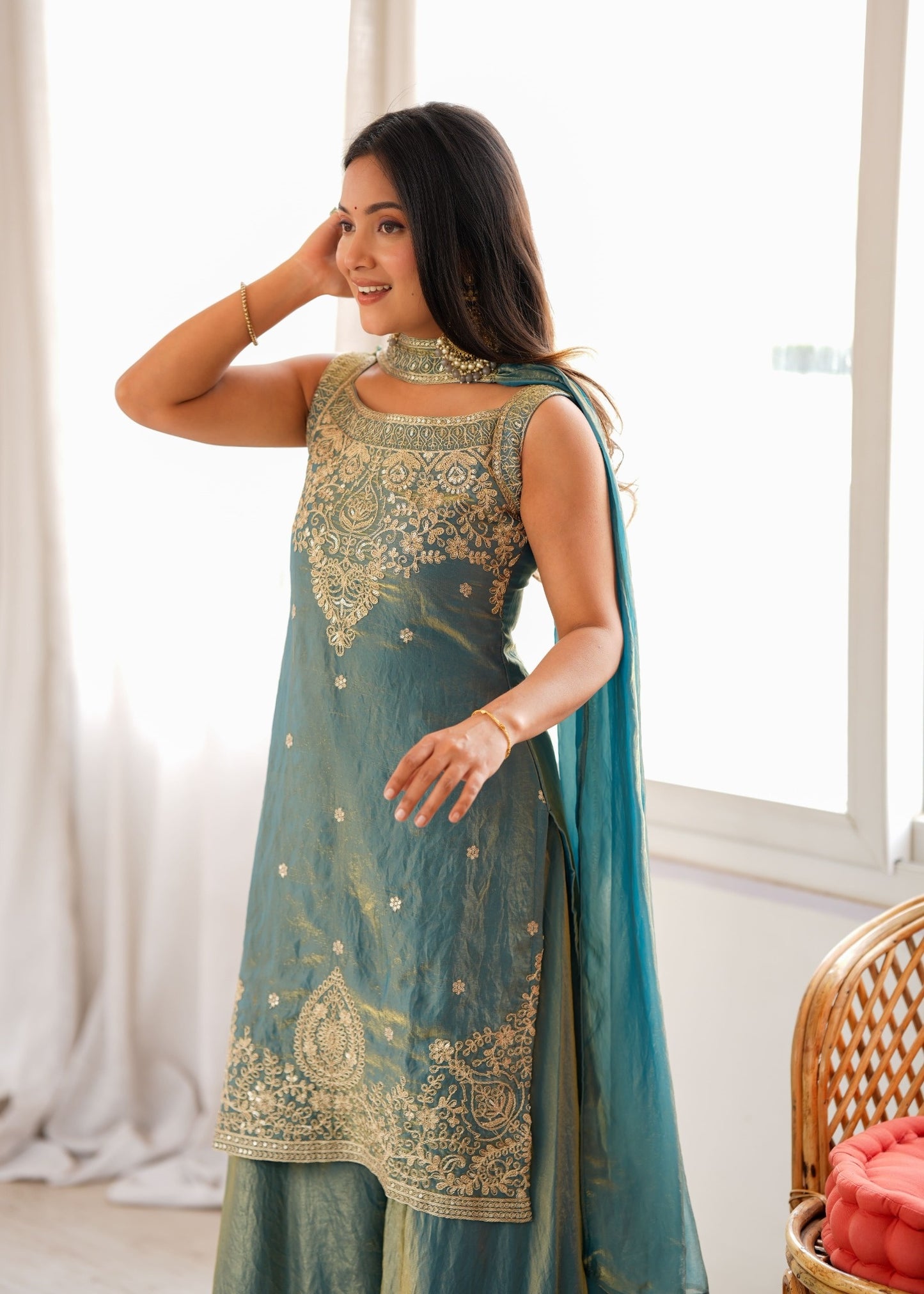 Sea Green Embroidered Pakistani Suit Dress Sharara Set