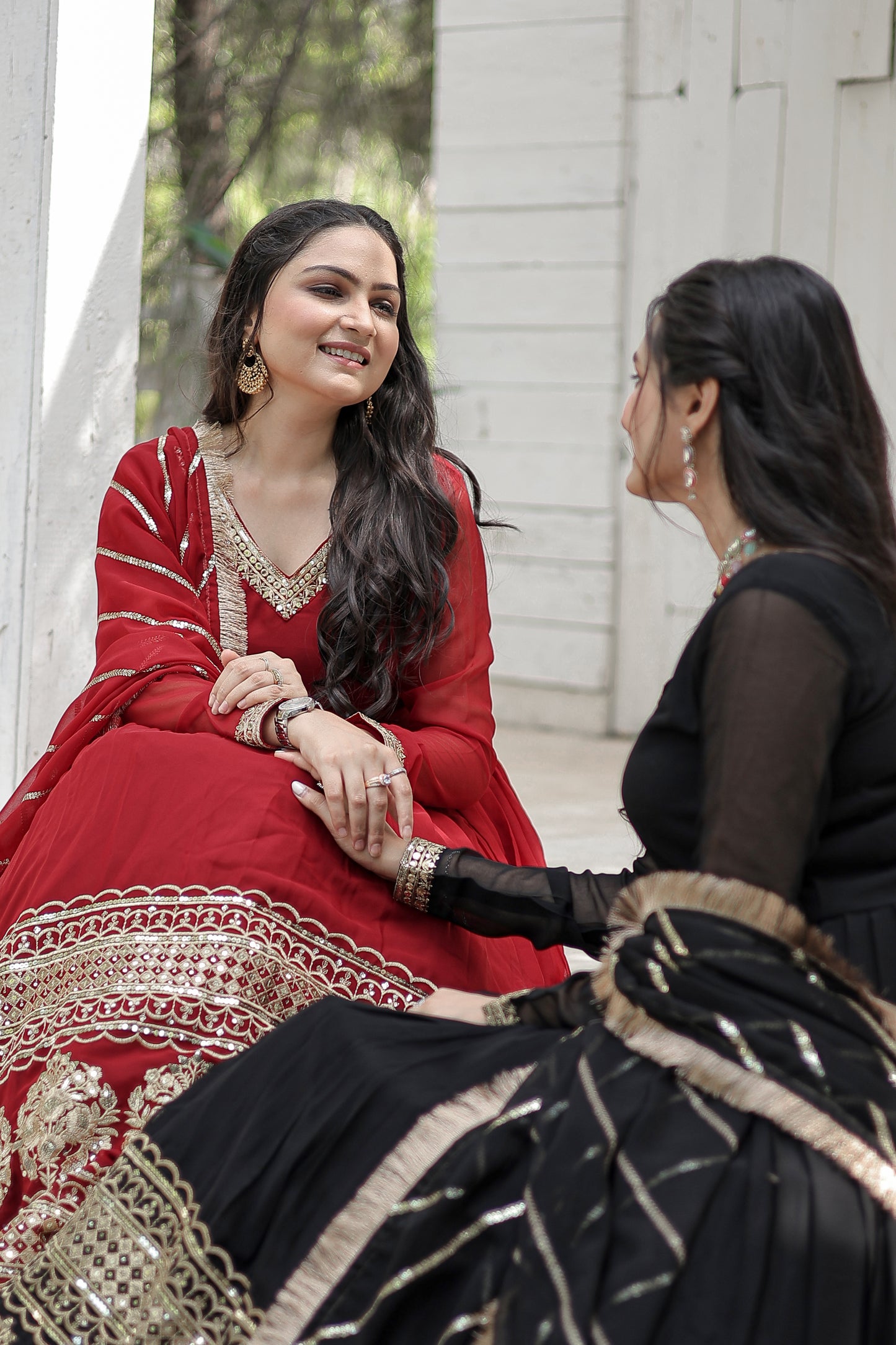Elegant Faux Blooming Embroidered Gown with Sequined Dupatta