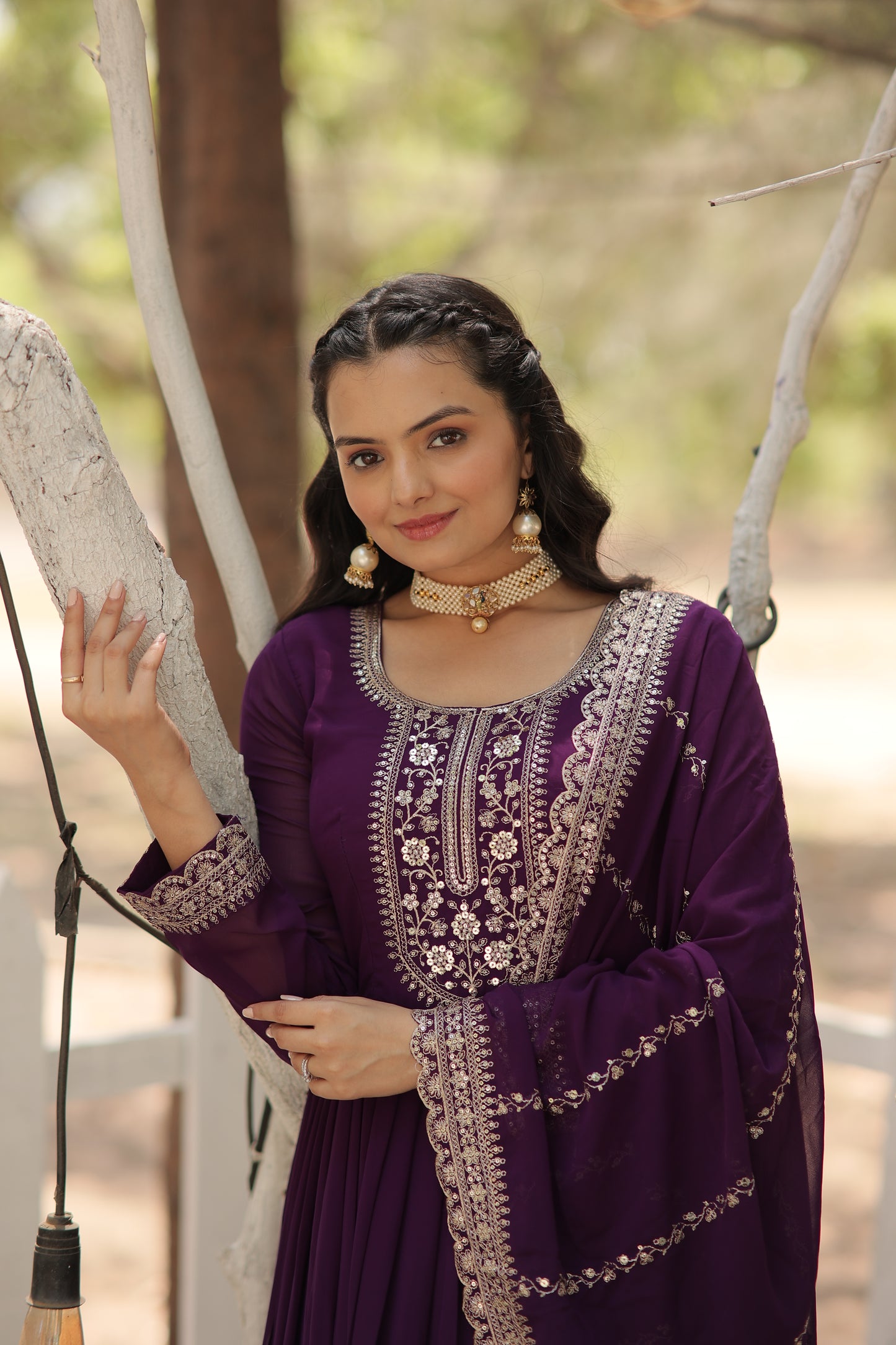 Faux Blooming Sequins Embroidered Gown With Dupatta Set