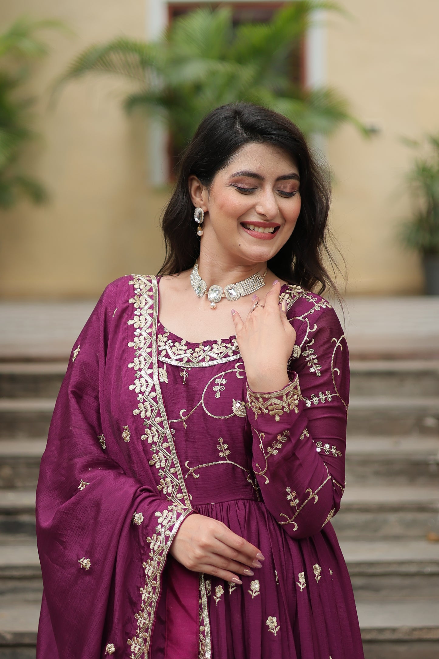 Designer Chinon Sharara Suit with Sequins Embroidery
