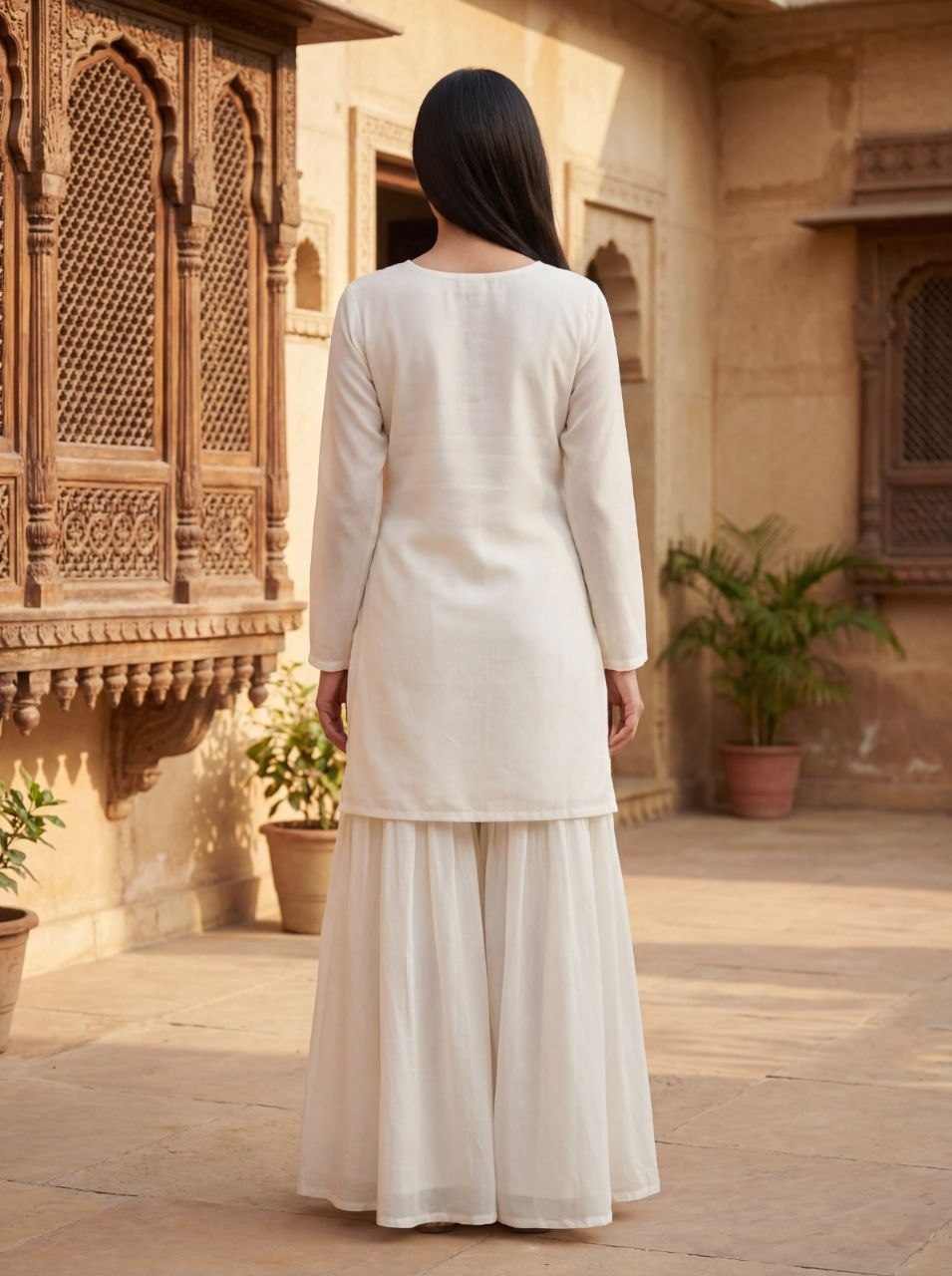 White Vichitra Silk Salwar Suit Party Wear Co-Ord Set