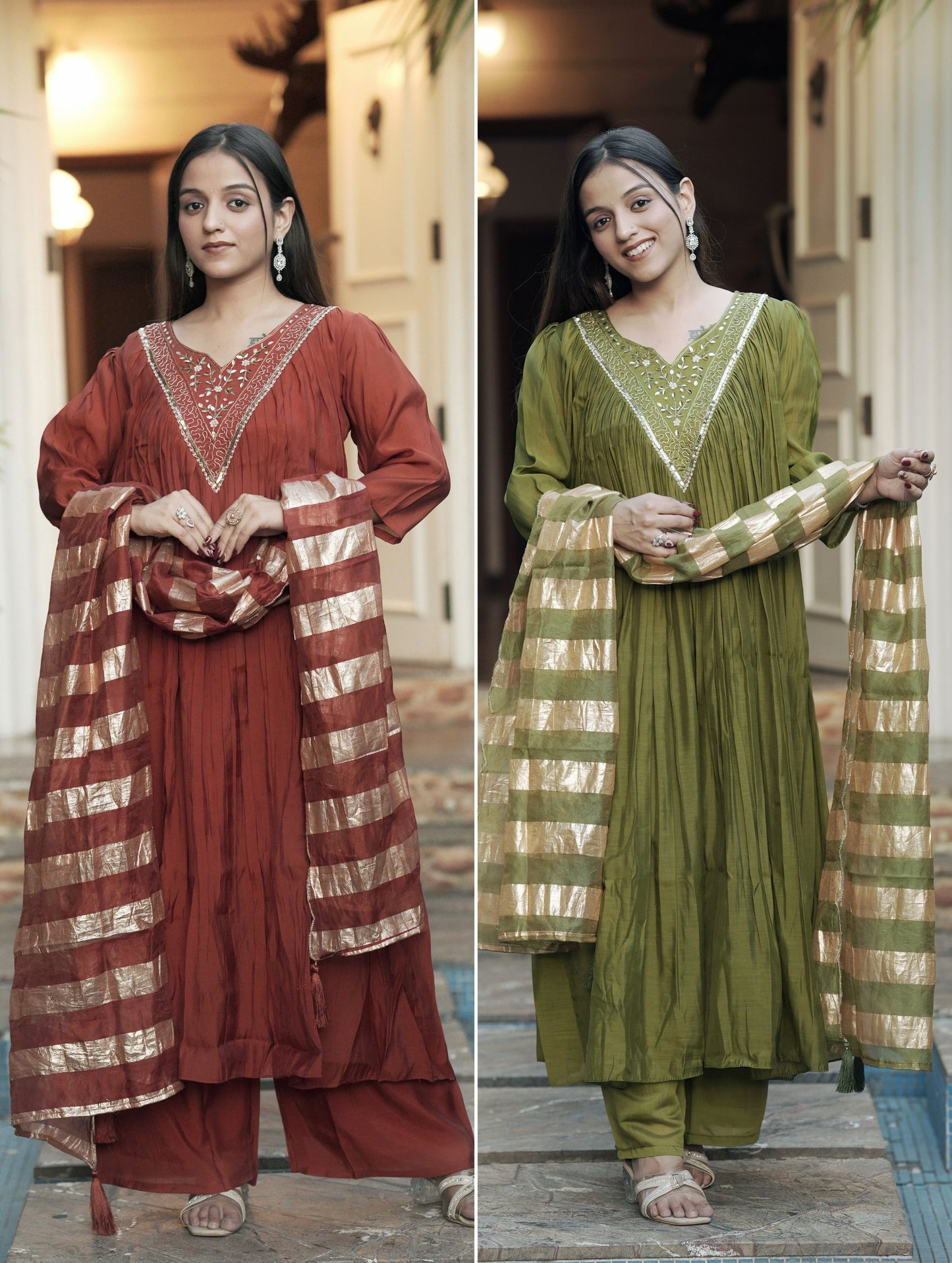 Chanderi Salwar Kameez Suit with Hand Work - Party Wear Suit
