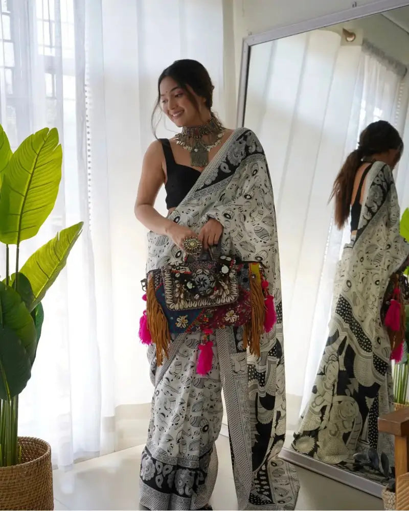 Monochrome Georgette Ready to Wear Saree in Black & White