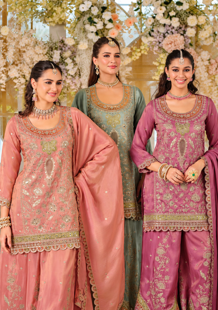 Heavy Crepe & Heavy Embroidery Readymade Plazo Suit Set with Dupatta