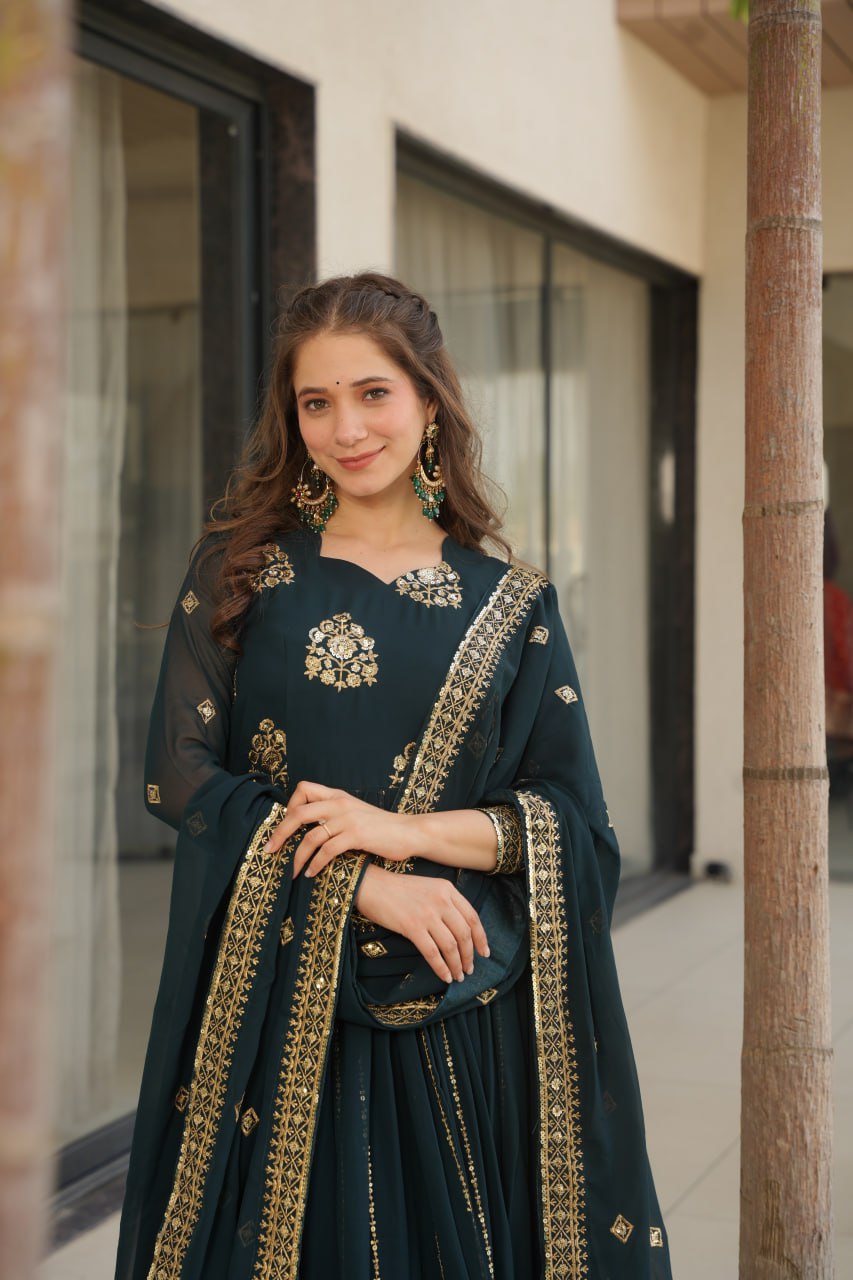 Premium Faux Blooming Gown with Zari & Sequins Embroidery