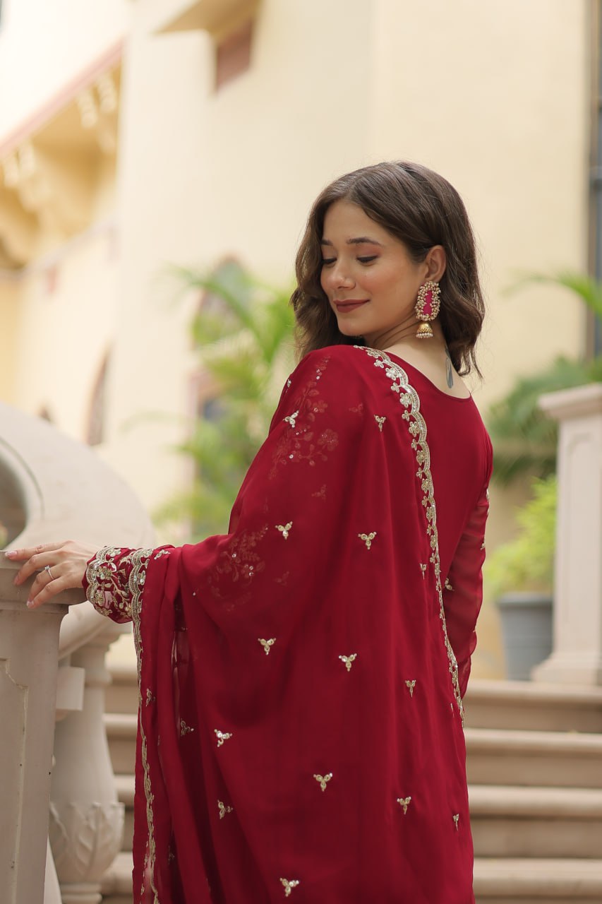 Designer Anarkali Party Wear Gown with Sequins Embroidery