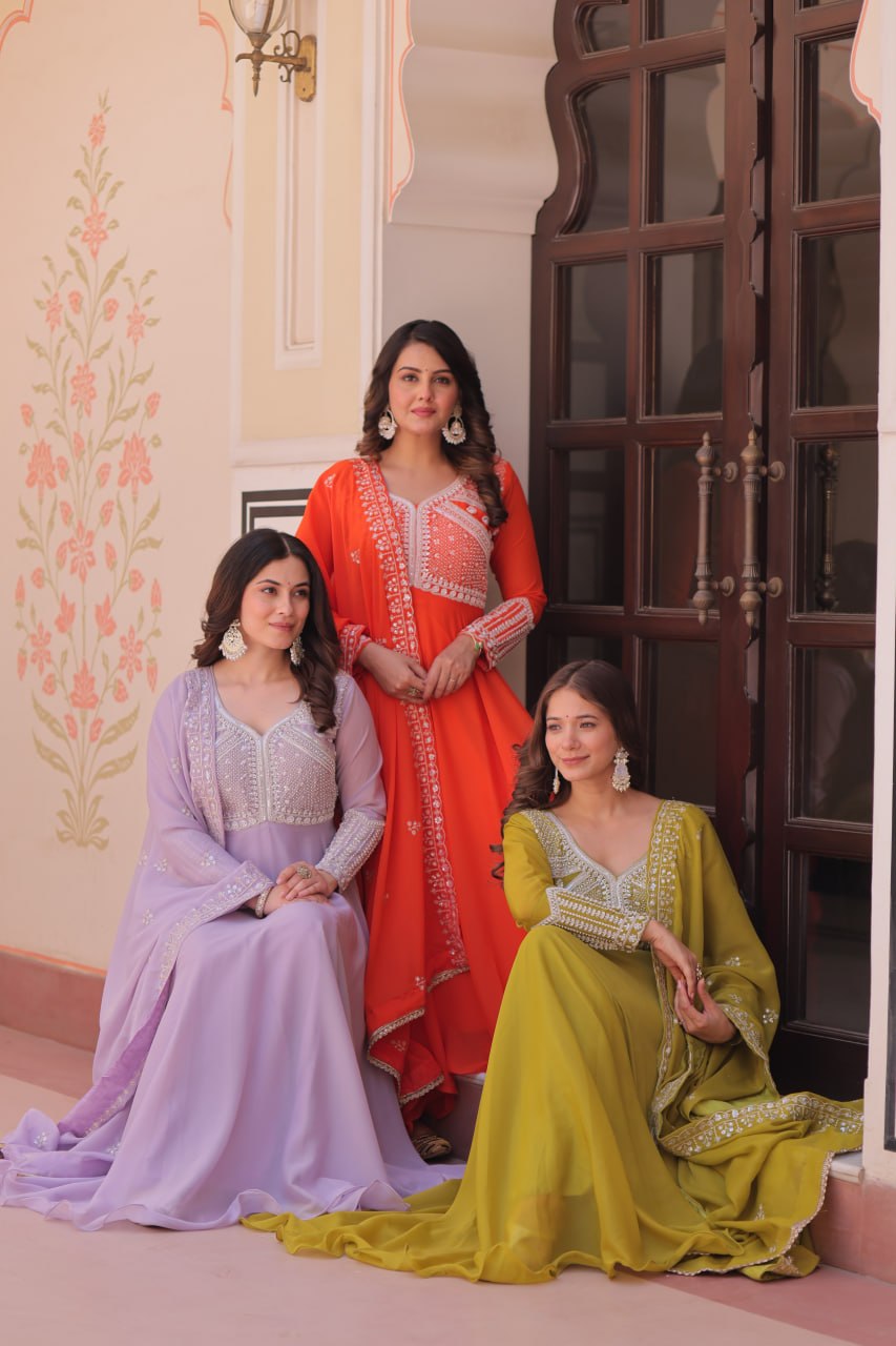 Star Georgette Anarkali Suit with Sequins & Beads Embroidery