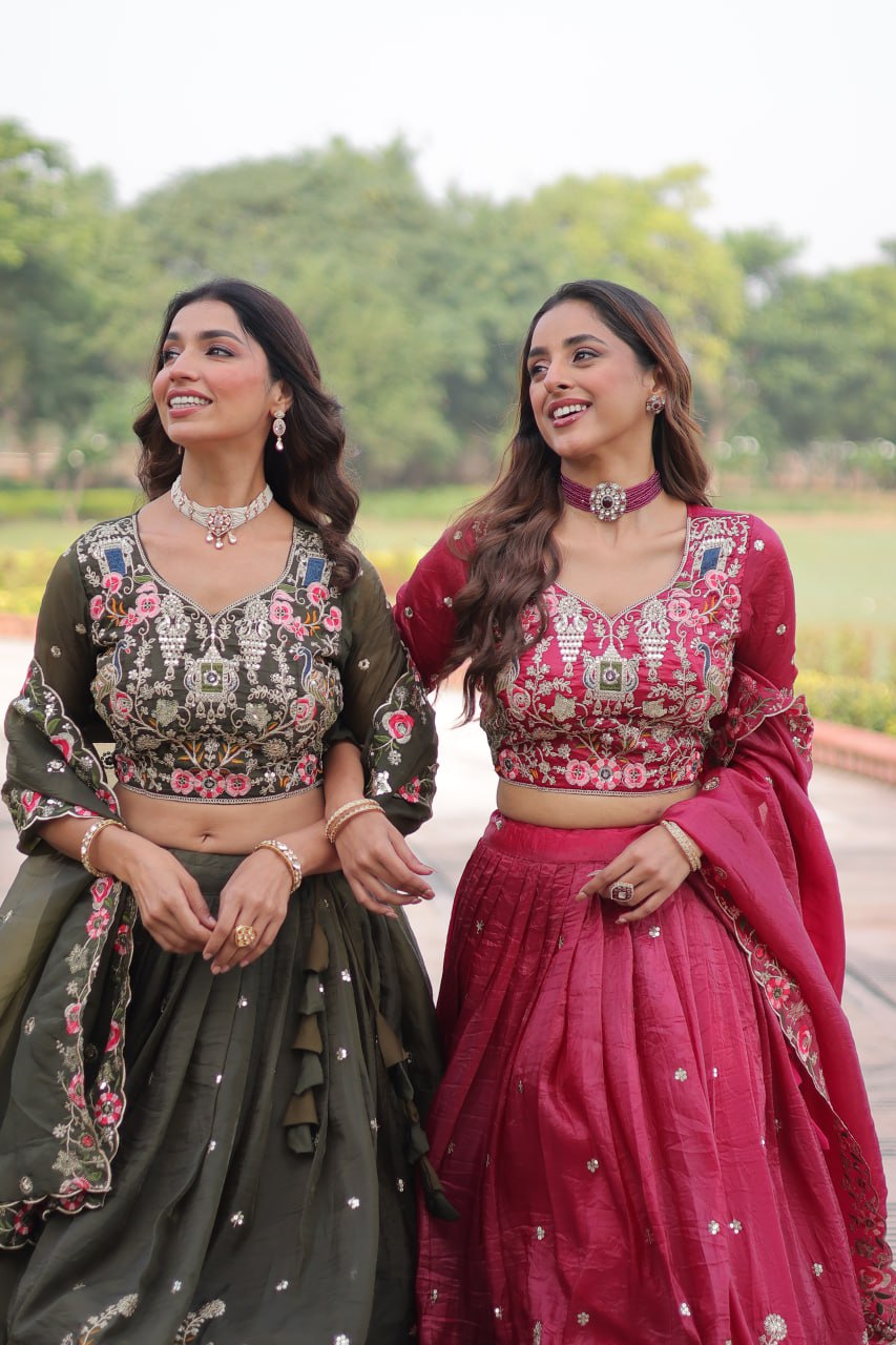 Premium Gold Crush Sequins Embroidered Lehenga Choli Set