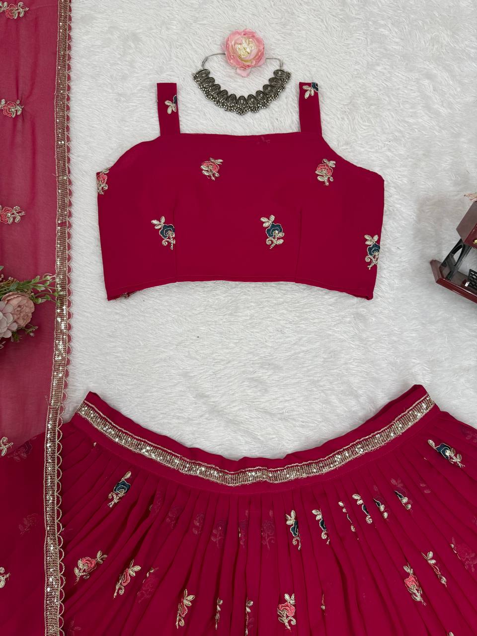 Pink Georgette Party Wear Lehenga Choli for Women
