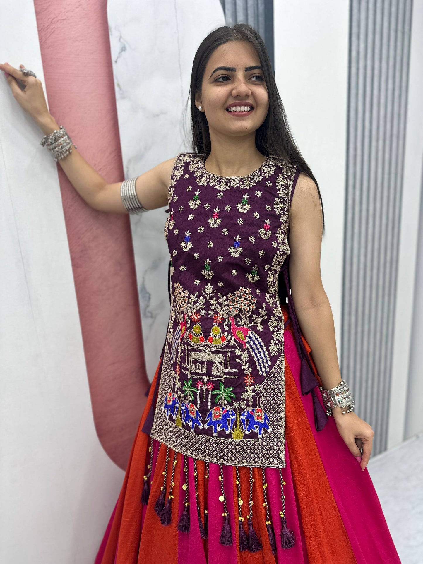Royal Purple Navratri Chaniya Choli with Embroidered Shrug