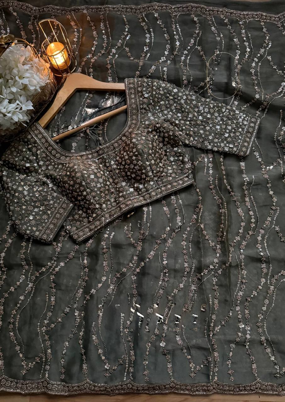 Designer Fendy Silk Saree with Beads Work and Blouse