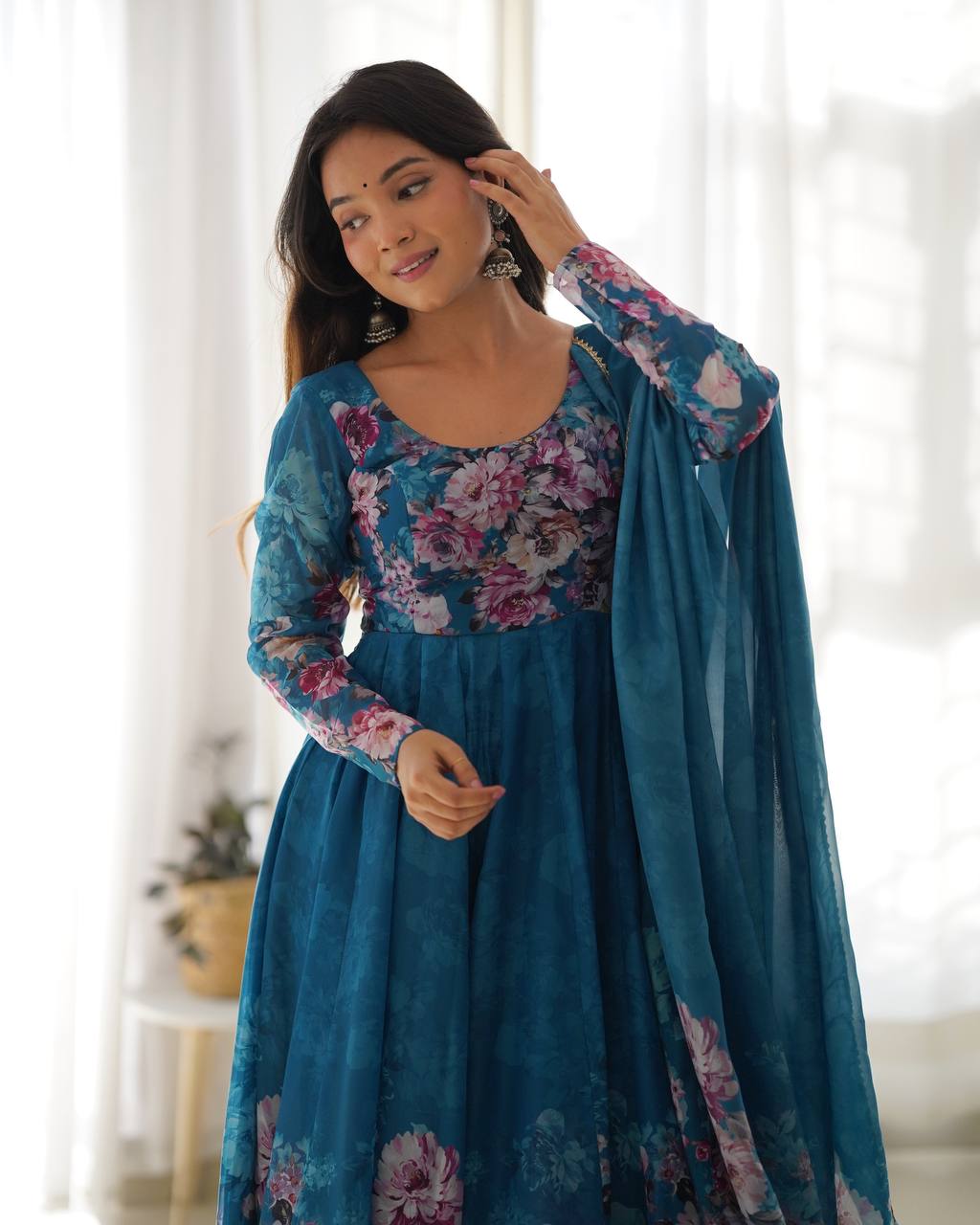 Pure Organza Silk Floral Anarkali Suit for Women