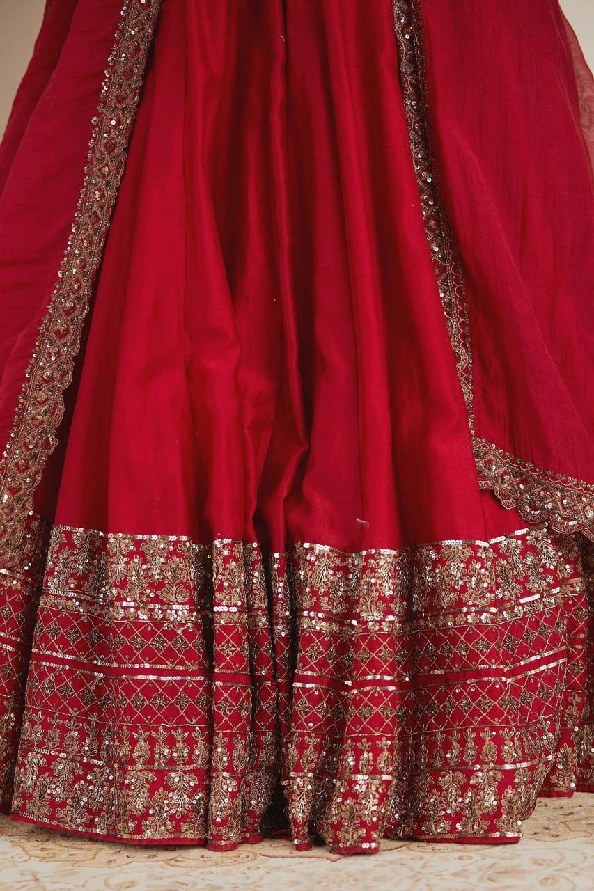 Red Vichitra Silk Salwar Kameez Suit Party Wear Lehenga Choli