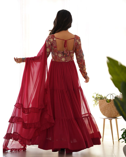Maroon Georgette Anarkali Party Wear Salwar Kameez Suit