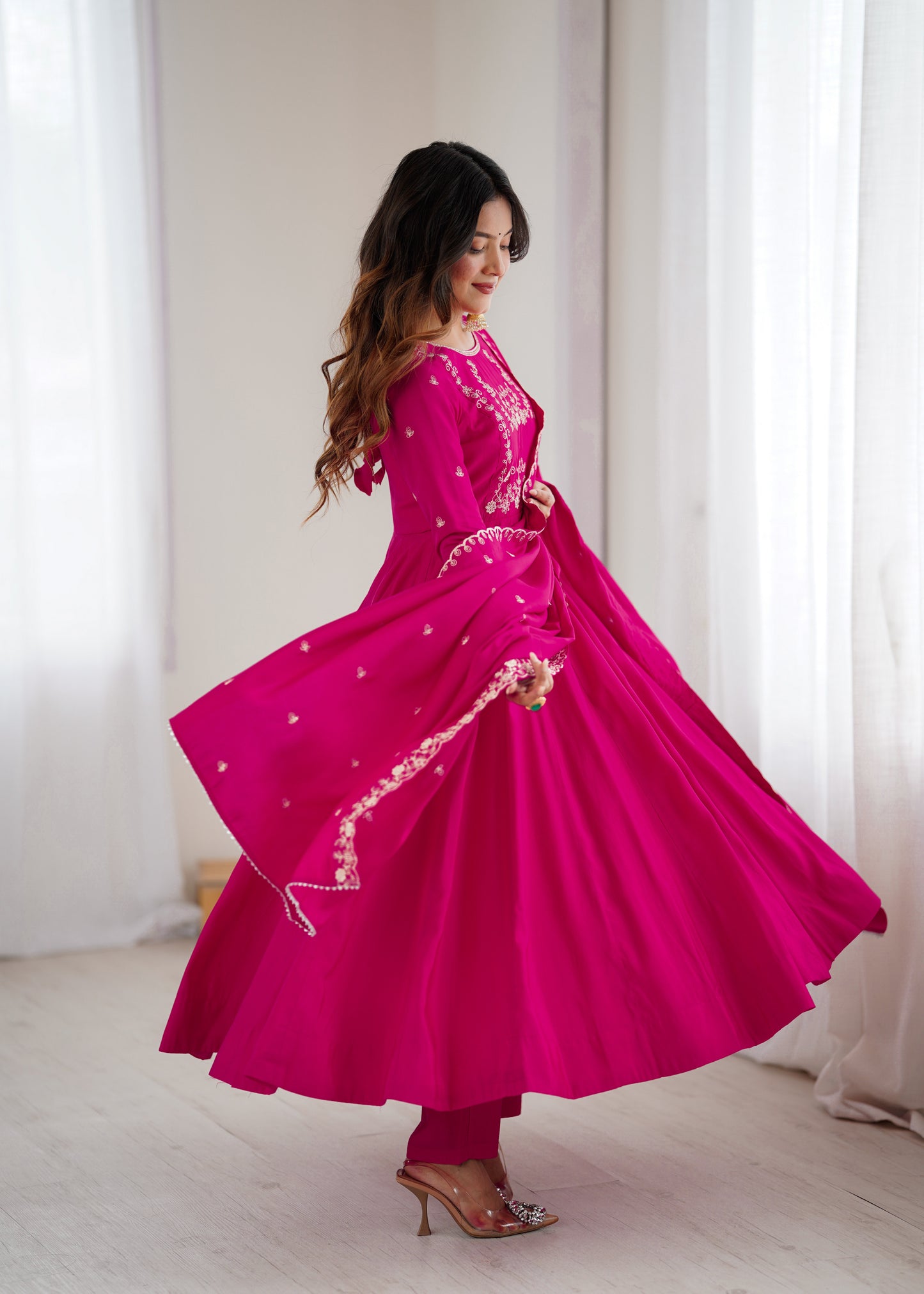 Dark Pink Roman Chanderi Silk Salwar Suit Party Wear for Women