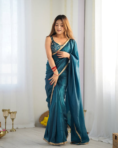 Ready to Wear Metallic Tissue Saree with Embroidered Blouse