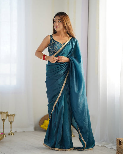 Ready to Wear Metallic Tissue Saree with Embroidered Blouse
