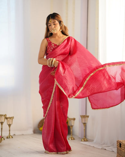 Ready to Wear Metallic Tissue Saree with Embroidered Blouse