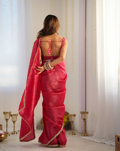 Ready to Wear Metallic Tissue Saree with Embroidered Blouse