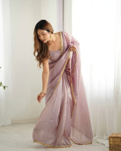 Ready to Wear Metallic Tissue Saree with Embroidered Blouse