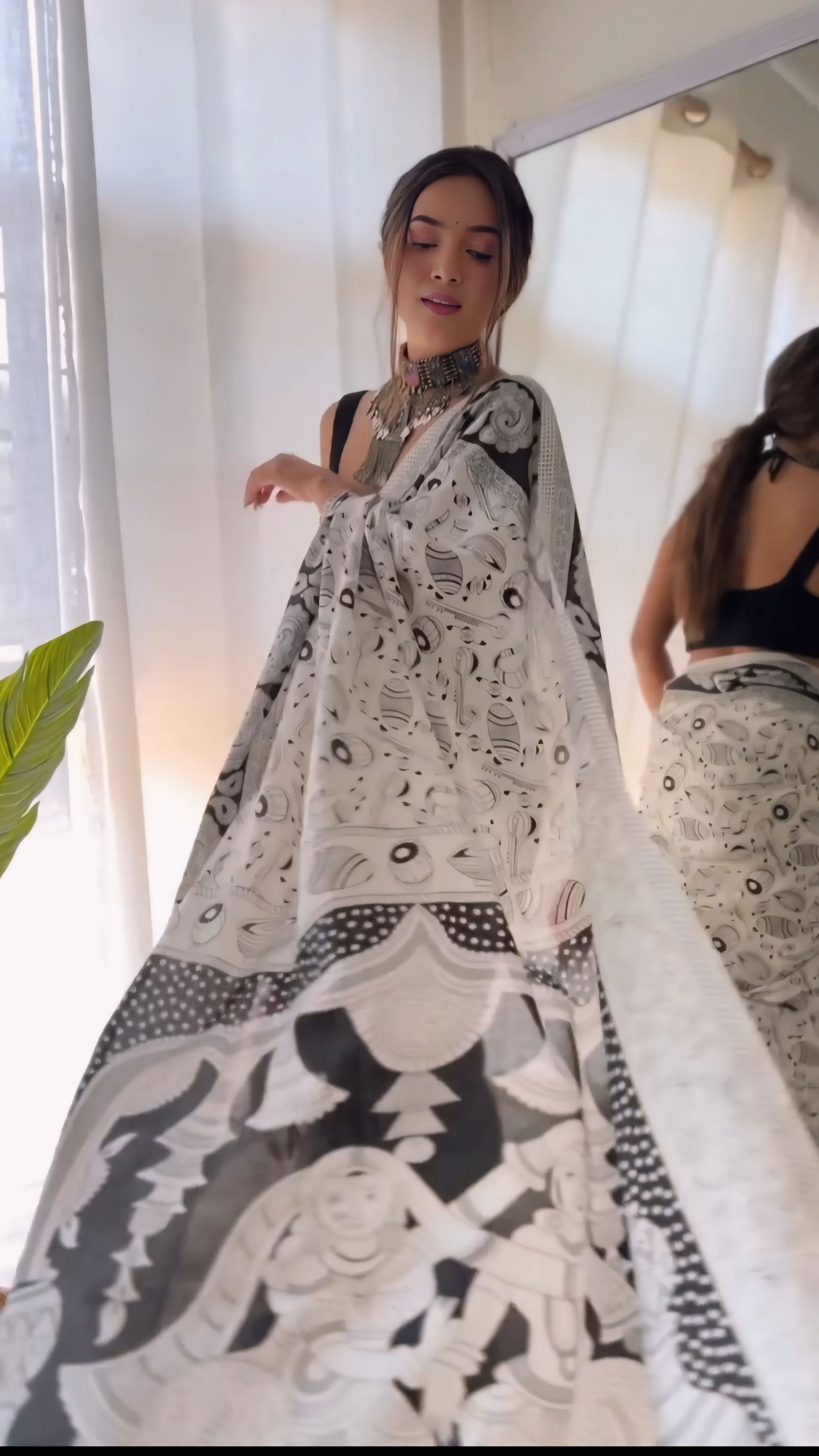 Monochrome Georgette Ready to Wear Saree in Black & White