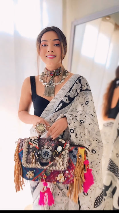 Monochrome Georgette Ready to Wear Saree in Black & White