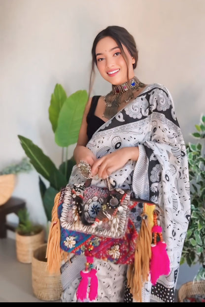 Monochrome Georgette Ready to Wear Saree in Black & White