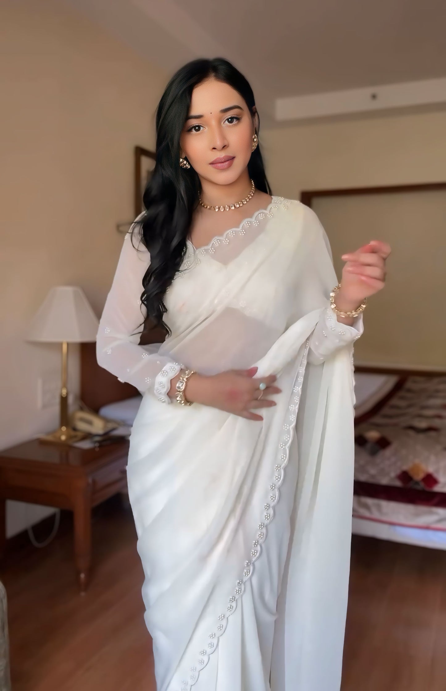 Premium Ready to Wear Saree with Scalloped Border | Ethnic Wear