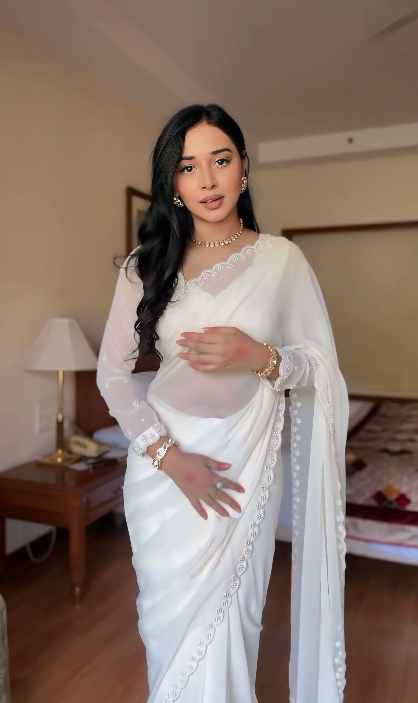 Premium Ready to Wear Saree with Scalloped Border | Ethnic Wear