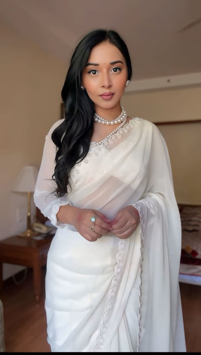 Premium Ready to Wear Saree with Scalloped Border | Ethnic Wear
