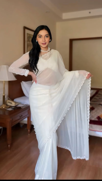 Premium Ready to Wear Saree with Scalloped Border | Ethnic Wear