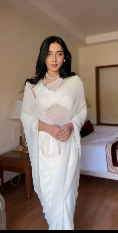 Premium Ready to Wear Saree with Scalloped Border | Ethnic Wear