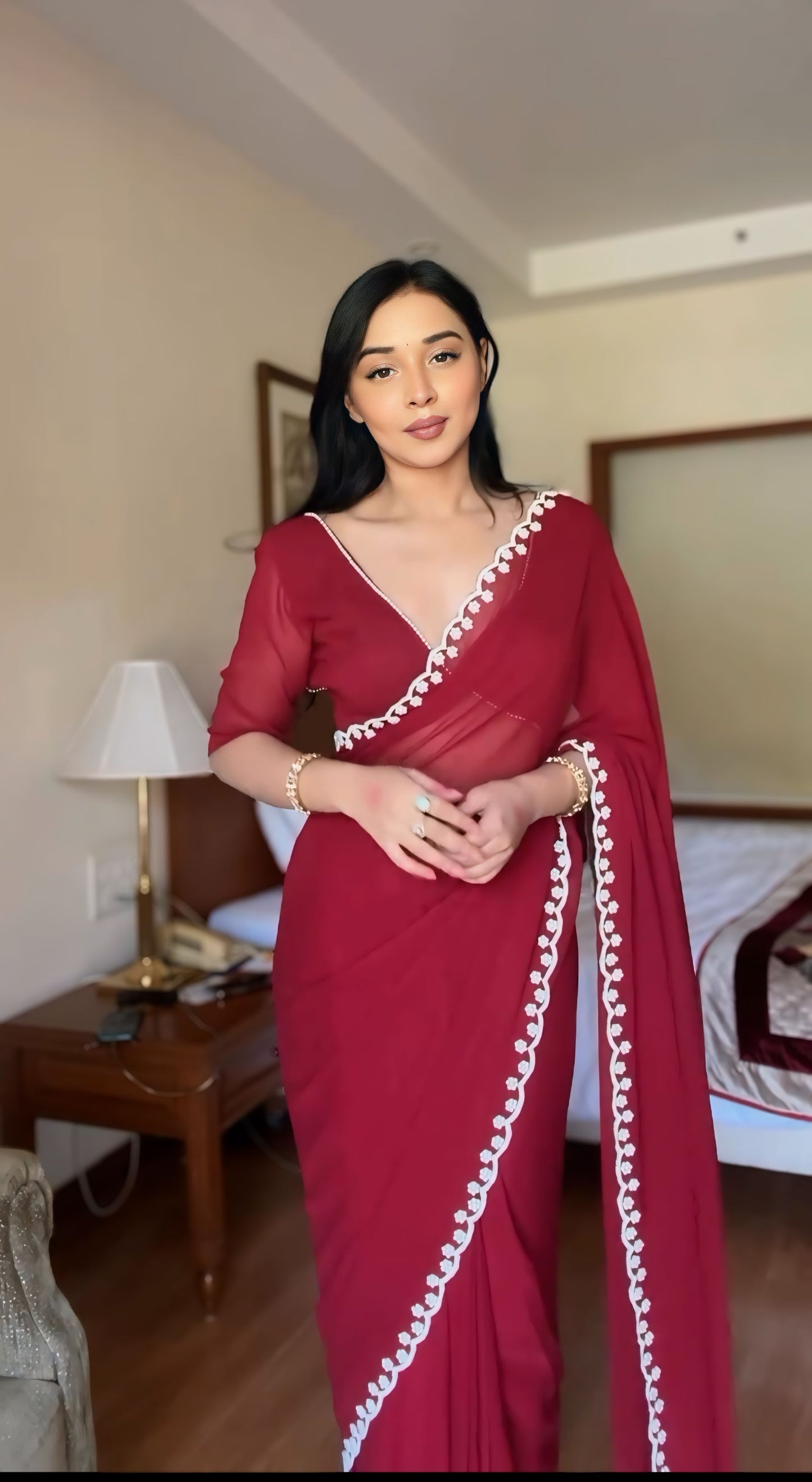 Premium Ready to Wear Saree with Scalloped Border | Ethnic Wear