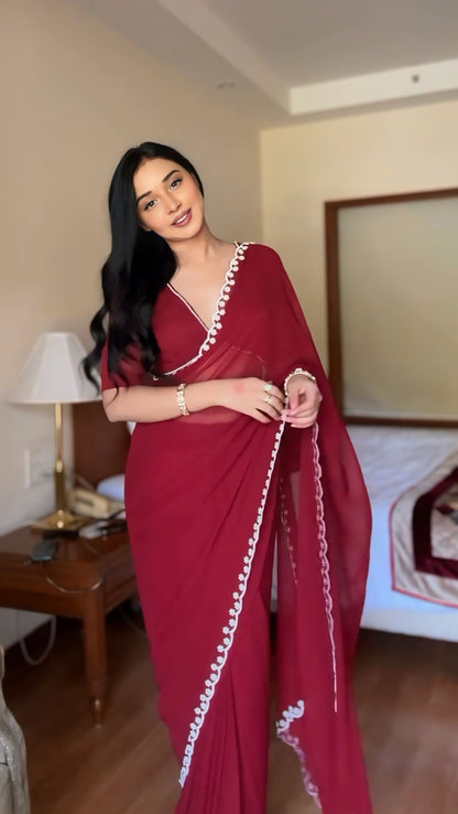 Premium Ready to Wear Saree with Scalloped Border | Ethnic Wear