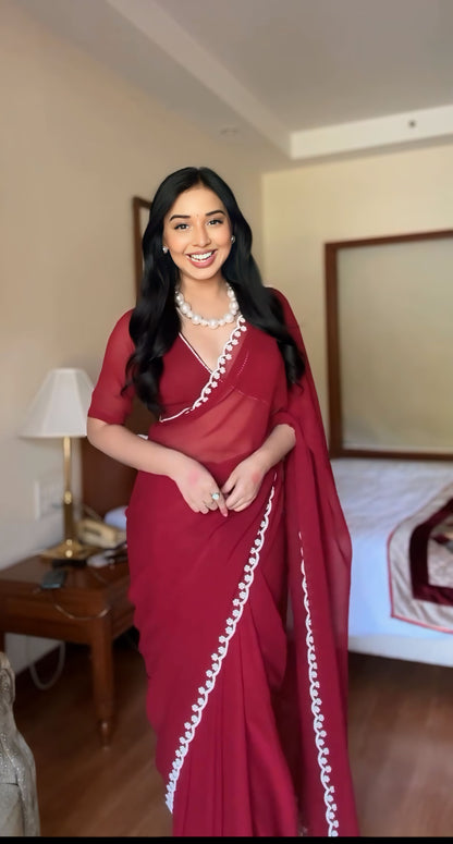 Premium Ready to Wear Saree with Scalloped Border | Ethnic Wear