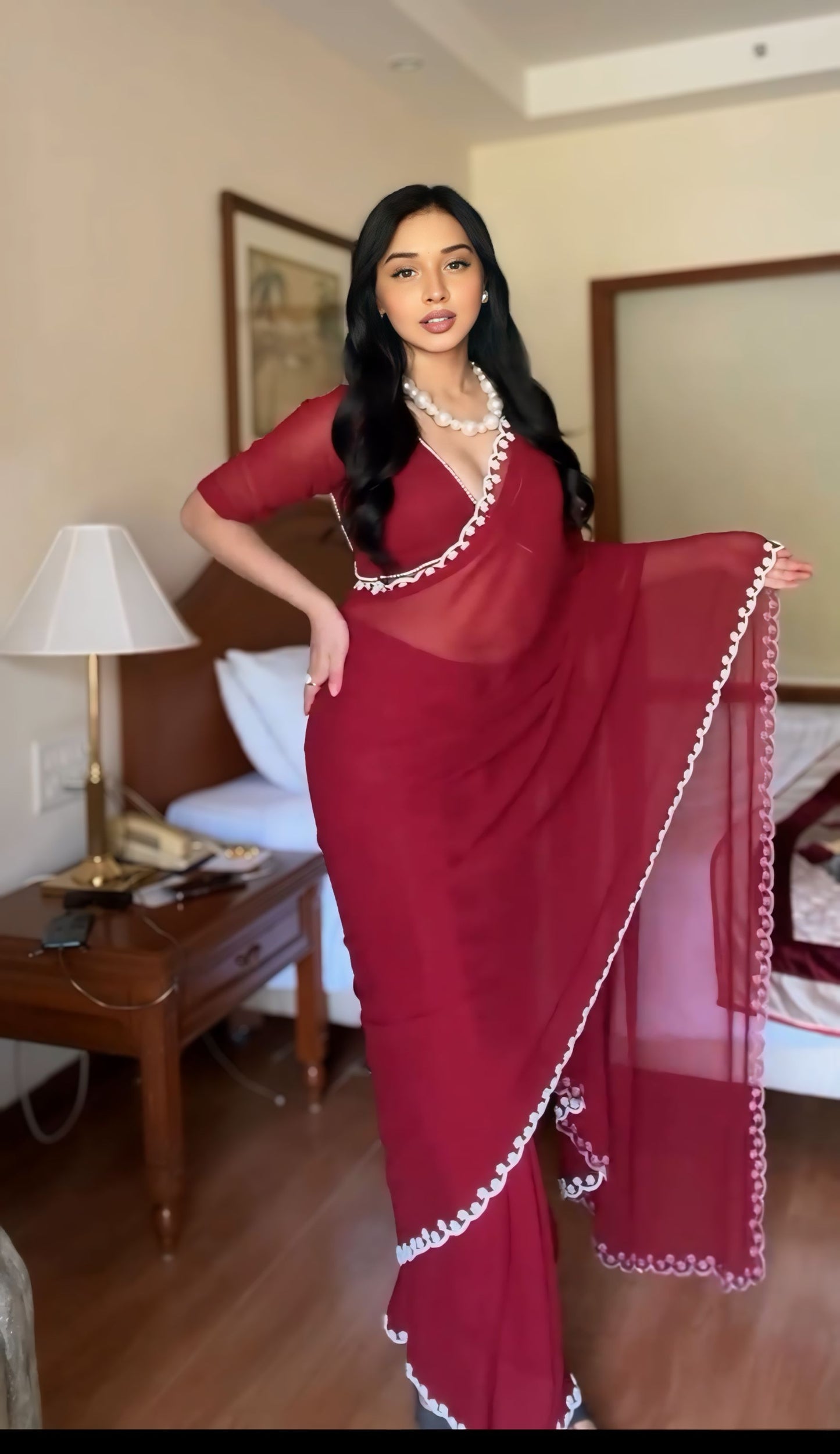 Premium Ready to Wear Saree with Scalloped Border | Ethnic Wear