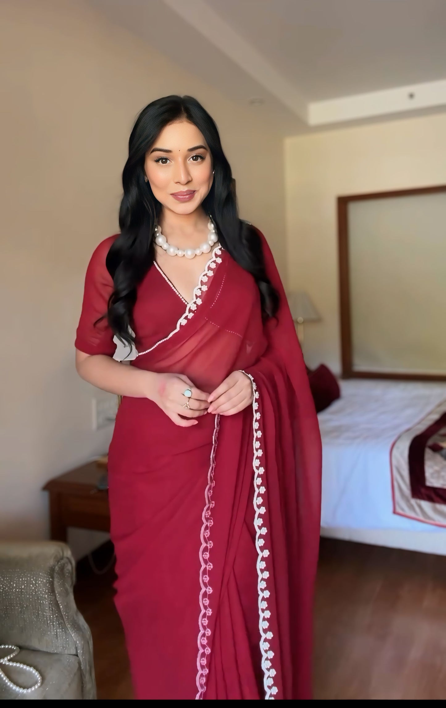 Premium Ready to Wear Saree with Scalloped Border | Ethnic Wear