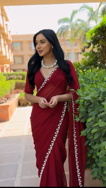 Premium Ready to Wear Saree with Scalloped Border | Ethnic Wear